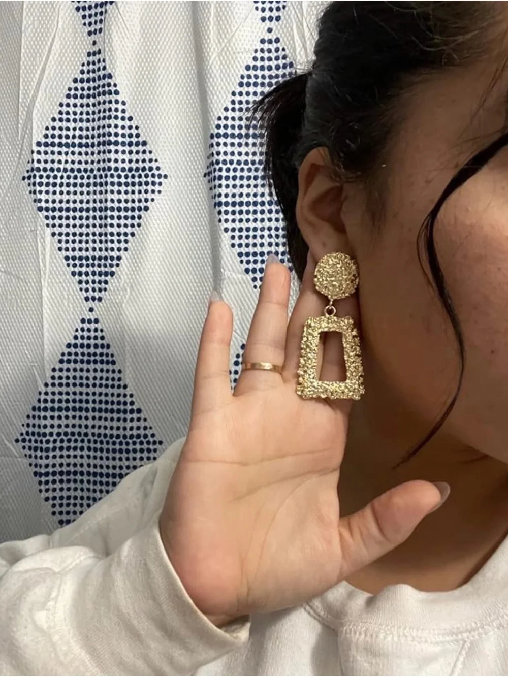 NEW! Chunky Gold Textured Pierced Geometric Drop Earrings - Picture 10 of 12